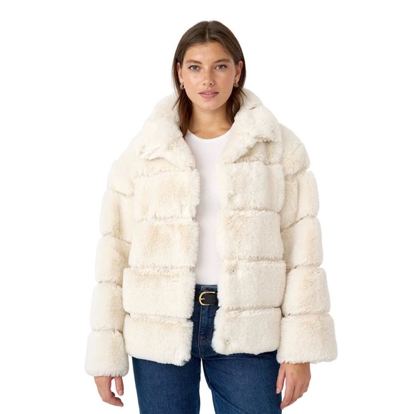 Edited X NEW 1x Women's Cream Faux Fur Jacket hunter - Picture 6 of 7